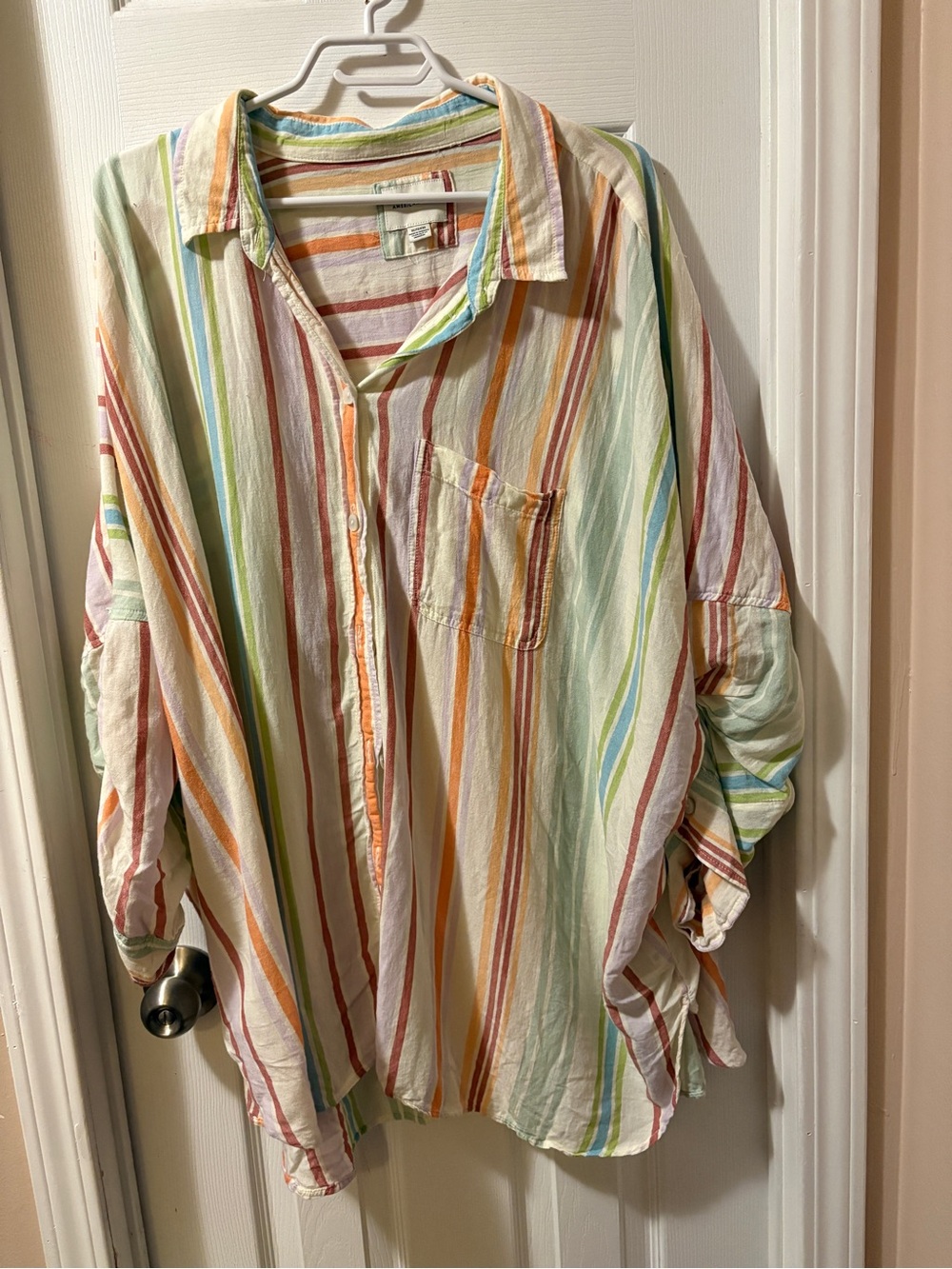 American Eagle Outfitters Pastel Multicolor Striped Button-Down Shirt